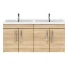 Brooklyn 1205mm Natural Oak Wall Hung 4 Door Double Basin Vanity Unit