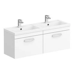 Brooklyn 1205mm Gloss White Wall Hung 2 Drawer Double Basin Vanity Unit - Modern Bathroom Storage Solution