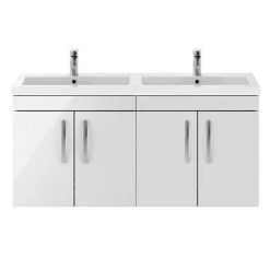 Brooklyn 1205mm Gloss White Wall Hung 4 Door Double Basin Vanity Unit - Modern Double Sink Bathroom Furniture -Vanity Units Shop BWH12W2D d3 460