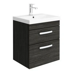 Brooklyn 500 Black Wall Hung 2 Drawer Vanity Unit with Thin-Edge Basin | Modern Bathroom Storage