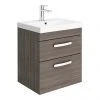 Brooklyn 500 Grey Avola Wall Hung 2 Drawer Vanity Unit with Thin-Edge Basin - Modern Bathroom Storage Solution