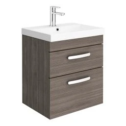 Brooklyn 500 Grey Avola Wall Hung 2 Drawer Vanity Unit with Thin-Edge Basin - Modern Bathroom Storage Solution
