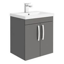 Brooklyn 500mm Gloss Grey 2 Door Wall Hung Vanity Unit - Sleek Modern Design