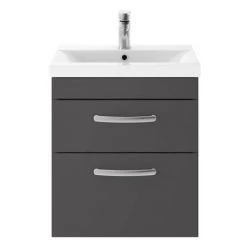 Brooklyn 500mm Gloss Grey 2 Drawer Wall Hung Vanity Unit - Sleek Modern Bathroom Storage -Vanity Units Shop BWH5GG2D d2 460