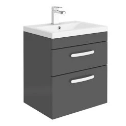 Brooklyn 500mm Gloss Grey 2 Drawer Wall Hung Vanity Unit - Sleek Modern Bathroom Storage