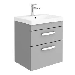 Brooklyn 500 Grey Mist Wall Hung 2 Drawer Vanity Unit with Thin-Edge Basin | Modern Bathroom Storage Solution