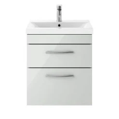 Brooklyn 500mm Grey Mist Wall Hung Vanity Unit with 2 Drawers | Modern Bathroom Storage -Vanity Units Shop BWH5GM2D d3 460