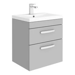 Brooklyn 500mm Grey Mist Wall Hung Vanity Unit with 2 Drawers | Modern Bathroom Storage