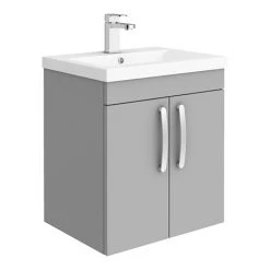 Brooklyn 500mm Grey Mist 2 Door Wall Hung Vanity Unit | Modern Bathroom Storage Solution