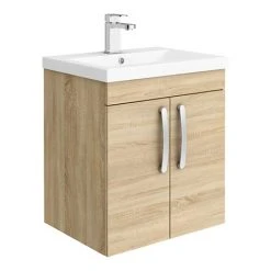 Brooklyn 500mm Natural Oak 2 Door Wall Hung Vanity Unit | Premium Bathroom Storage