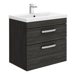 Brooklyn 600mm Black Wall Hung Double Drawer Vanity Unit - Modern Bathroom Storage