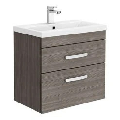 Brooklyn 600mm Grey Avola 2 Drawer Wall Hung Vanity Unit - Modern Bathroom Storage Solution