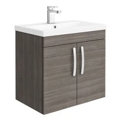 Brooklyn 600mm Grey Avola 2 Door Wall Hung Vanity Unit - Modern Bathroom Storage Solution
