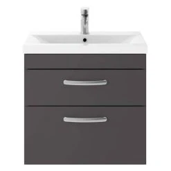 Brooklyn 600mm Gloss Grey 2 Drawer Wall Hung Vanity Unit - Modern Bathroom Storage -Vanity Units Shop BWH6GG2D d2 460