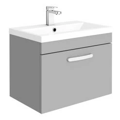 Brooklyn 600mm Grey Mist 1 Drawer Wall Hung Vanity Unit | Modern Bathroom Storage Solution