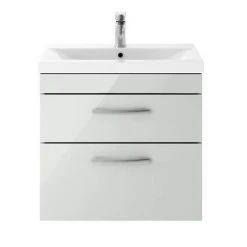 Brooklyn 600mm Grey Mist 2 Drawer Wall Hung Vanity Unit - Modern Bathroom Storage Solution -Vanity Units Shop BWH6GM2D nd3 460