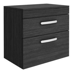 Brooklyn Wall Hung Countertop Vanity Unit - Black - 605mm 2 Drawer - Modern Bathroom Storage