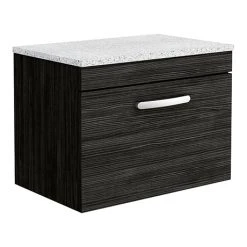 Brooklyn Black Wall Hung Vanity Unit 600mm with White Worktop & Chrome Handle