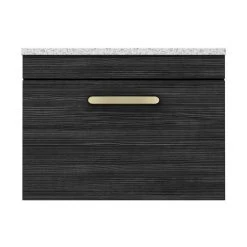 Brooklyn Wall Hung Countertop Vanity - Black - 600mm with White Worktop & Brushed Brass Handle -Vanity Units Shop BWHB6WW BB d4 460