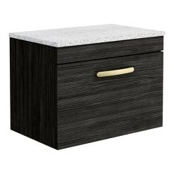 Brooklyn Wall Hung Countertop Vanity - Black - 600mm with White Worktop & Brushed Brass Handle