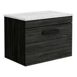 Brooklyn Wall Hung Countertop Vanity - Black 600mm with White Worktop & Matt Black Handle