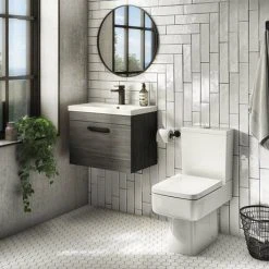 Brooklyn Wall Hung Vanity - Black - 500mm Wide 1-Drawer with Matt Black Handle | Modern Bathroom Storage -Vanity Units Shop BWHSD5BLKMB d2 460