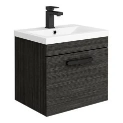 Brooklyn Wall Hung Vanity - Black - 500mm Wide 1-Drawer with Matt Black Handle | Modern Bathroom Storage