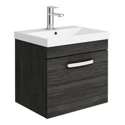 Brooklyn 500 Black Wall Hung 1-Drawer Vanity Unit with Thin-Edge Basin - Modern Bathroom Storage