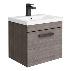 Brooklyn Grey Avola Wall Hung Vanity 500mm Wide with Matt Black Handle - Stylish Bathroom Storage Solution