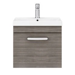 Brooklyn 500 Grey Avola Wall Hung 1-Drawer Vanity Unit with Thin-Edge Basin - Modern Bathroom Storage Solution -Vanity Units Shop BWHSD5GATE n d2 460