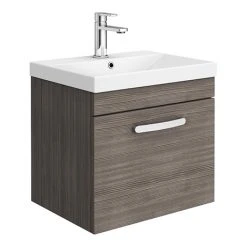 Brooklyn 500 Grey Avola Wall Hung 1-Drawer Vanity Unit with Thin-Edge Basin - Modern Bathroom Storage Solution