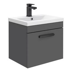 Brooklyn Wall Hung Vanity 500mm - Gloss Grey, 1-Drawer with Matt Black Handle