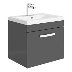 Brooklyn 500mm Gloss Grey Wall Hung 1-Drawer Vanity Unit | Modern Bathroom Storage