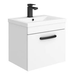Brooklyn Wall Hung Vanity - Gloss White - 500mm Wide 1-Drawer with Matt Black Handle