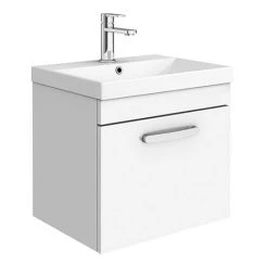 Brooklyn 500 Gloss White Wall Hung 1-Drawer Vanity Unit with Thin-Edge Basin - Modern Bathroom Storage Solution