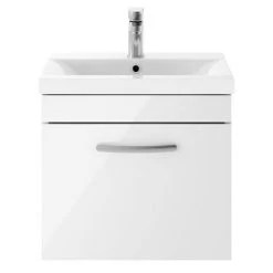 Brooklyn 500mm Gloss White Wall Hung 1-Drawer Vanity Unit - Modern Bathroom Storage -Vanity Units Shop BWHSD5WHT d2 460