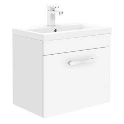 Brooklyn 500mm Gloss White Wall Hung 1-Drawer Vanity Unit - Modern Bathroom Storage