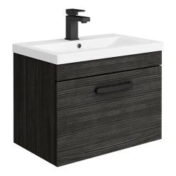 Brooklyn Wall Hung Vanity - Black - 600mm Wide 1-Drawer with Matt Black Handle | Modern Bathroom Storage