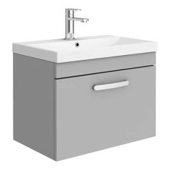 Brooklyn 600 Grey Mist Wall Hung 1-Drawer Vanity Unit with Thin-Edge Basin | Modern Bathroom Storage