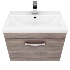 Brooklyn 600mm Grey Avola Wall Hung Vanity Unit - Single Drawer | Modern Bathroom Storage -Vanity Units Shop BWHSD6GRY D4 460