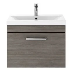 Brooklyn 600mm Grey Avola Wall Hung Vanity Unit - Single Drawer | Modern Bathroom Storage -Vanity Units Shop BWHSD6GRY d3 460