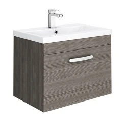 Brooklyn 600mm Grey Avola Wall Hung Vanity Unit - Single Drawer | Modern Bathroom Storage
