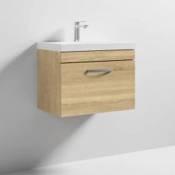 Brooklyn 600 Natural Oak Wall Hung 1-Drawer Vanity Unit with Thin-Edge Basin - Modern Bathroom Furniture 7 Brooklyn 600 Natural Oak Wall Hung 1-Drawer Vanity Unit with Thin-Edge Basin - Modern Bathroom Furniture -Vanity Units Shop BWHSD6OAKTE d3 460
