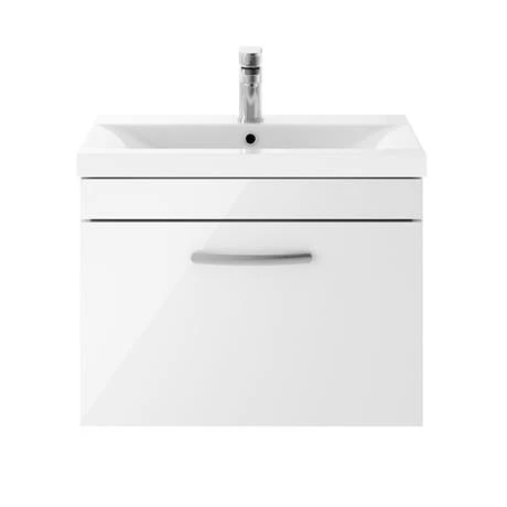 Brooklyn 600mm White Gloss Wall Hung Vanity Unit - Single Drawer | Modern Bathroom Storage 3 Brooklyn 600mm White Gloss Wall Hung Vanity Unit - Single Drawer | Modern Bathroom Storage - Image 3