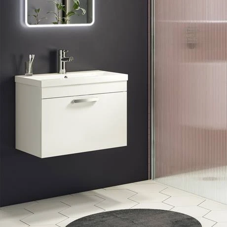 Brooklyn 600mm White Gloss Wall Hung Vanity Unit - Single Drawer | Modern Bathroom Storage 4 Brooklyn 600mm White Gloss Wall Hung Vanity Unit - Single Drawer | Modern Bathroom Storage - Image 4