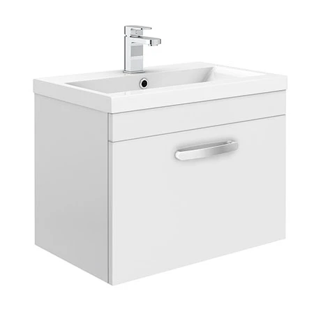 Brooklyn 600mm White Gloss Wall Hung Vanity Unit - Single Drawer | Modern Bathroom Storage 5 Brooklyn 600mm White Gloss Wall Hung Vanity Unit - Single Drawer | Modern Bathroom Storage -Vanity Units Shop BWHSD6WHT prod