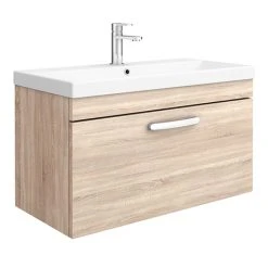 Brooklyn 800 Natural Oak Wall-Hung Vanity Unit with Thin-Edge Basin | Modern Bathroom Storage