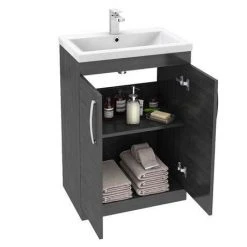 Brooklyn 600mm Black Freestanding Vanity Unit - Stylish 2 Door Floor Standing Bathroom Unit 8 Brooklyn 600mm Black Freestanding Vanity Unit - Stylish 2 Door Floor Standing Bathroom Unit -Vanity Units Shop Brooklyn Black Vanity Unit 600mm d3 460
