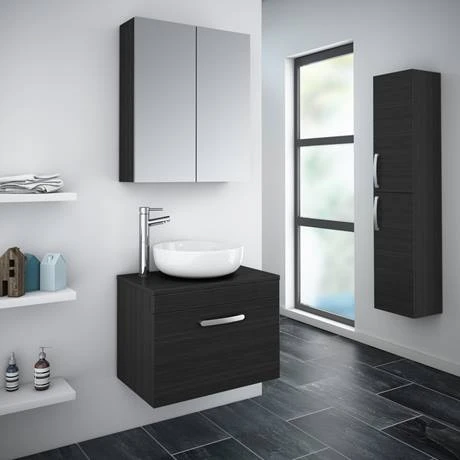 Brooklyn Wall Hung Countertop Vanity Unit - Black - 605mm | Modern Bathroom Furniture 2 Brooklyn Wall Hung Countertop Vanity Unit - Black - 605mm | Modern Bathroom Furniture - Image 2