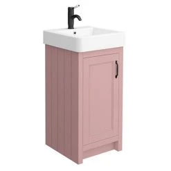 Chatsworth Traditional Dusky Pink Vanity Unit - 425mm Wide with Matt Black Handle | Freestanding Bathroom Furniture